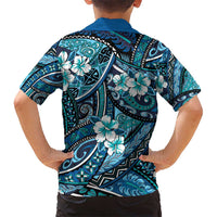 Polynesian Hibiscus Tropical Blue Floral Kid Hawaiian Shirt Tribal Pattern LT01 - Polynesian Pride