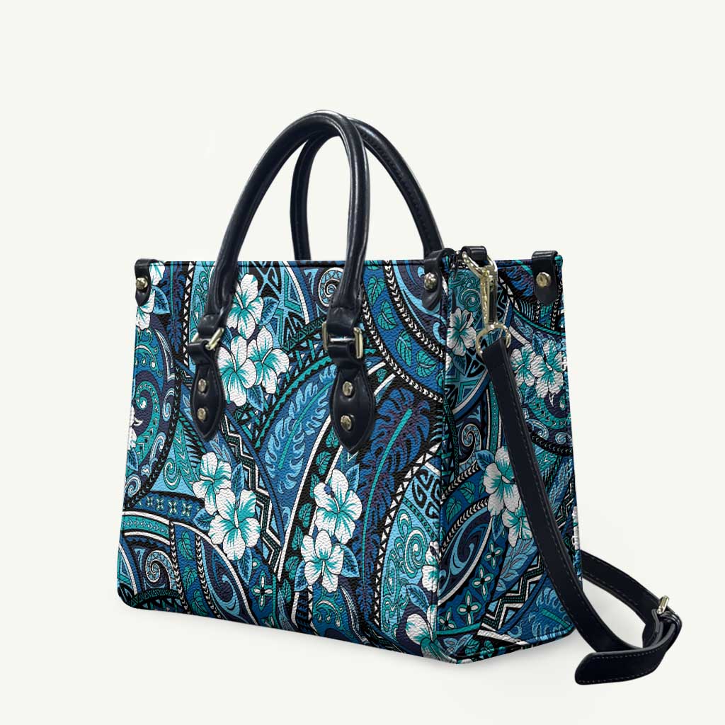 Polynesian Hibiscus Tropical Blue Floral Leather Bag Tribal Pattern LT01 Blue - Polynesian Pride