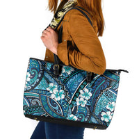 Polynesian Hibiscus Tropical Blue Floral Leather Tote Bag Tribal Pattern LT01 Blue - Polynesian Pride