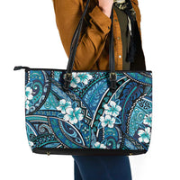 Polynesian Hibiscus Tropical Blue Floral Leather Tote Bag Tribal Pattern LT01 - Polynesian Pride