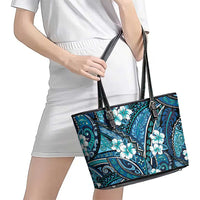 Polynesian Hibiscus Tropical Blue Floral Leather Tote Bag Tribal Pattern LT01 - Polynesian Pride