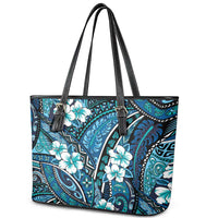 Polynesian Hibiscus Tropical Blue Floral Leather Tote Bag Tribal Pattern LT01 - Polynesian Pride