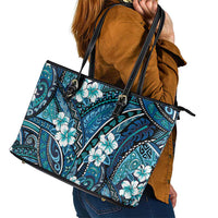 Polynesian Hibiscus Tropical Blue Floral Leather Tote Bag Tribal Pattern LT01 - Polynesian Pride