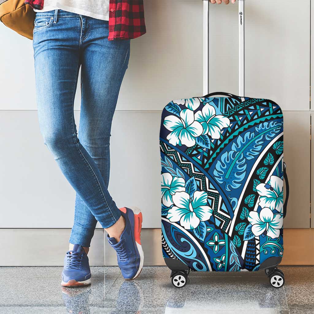 Polynesian Hibiscus Tropical Blue Floral Luggage Cover Tribal Pattern LT01 - Polynesian Pride
