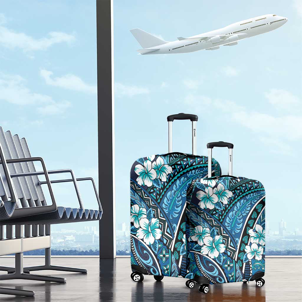 Polynesian Hibiscus Tropical Blue Floral Luggage Cover Tribal Pattern LT01 - Polynesian Pride