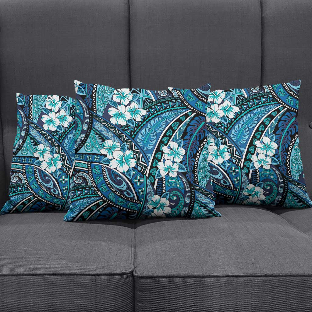 Polynesian Hibiscus Tropical Blue Floral Pillow Cover Tribal Pattern LT01 - Polynesian Pride
