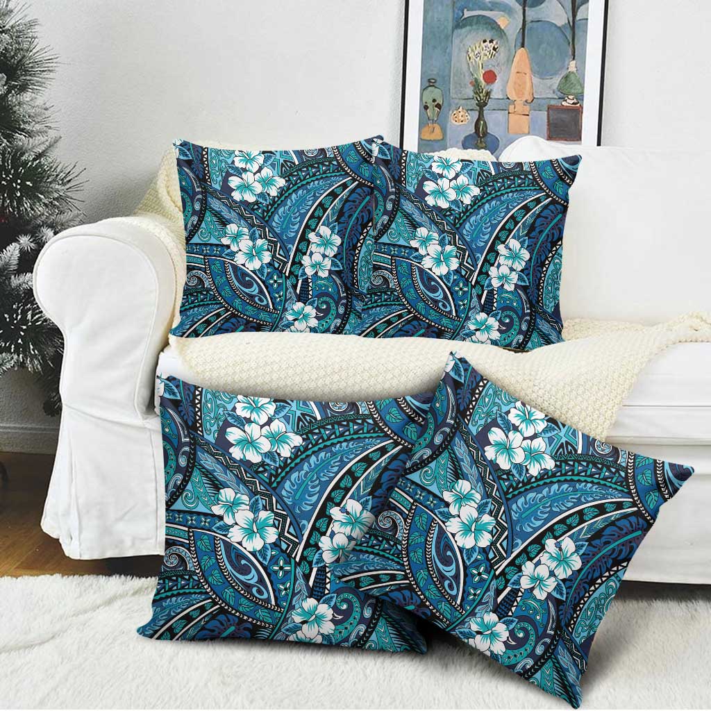 Polynesian Hibiscus Tropical Blue Floral Pillow Cover Tribal Pattern LT01 - Polynesian Pride