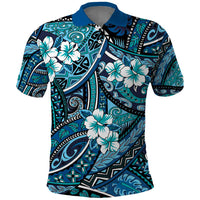 Polynesian Hibiscus Tropical Blue Floral Polo Shirt Tribal Pattern LT01 Blue - Polynesian Pride