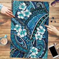 Polynesian Hibiscus Tropical Blue Floral Puzzle Tribal Pattern LT01 Blue - Polynesian Pride