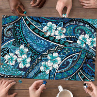 Polynesian Hibiscus Tropical Blue Floral Puzzle Tribal Pattern LT01 - Polynesian Pride