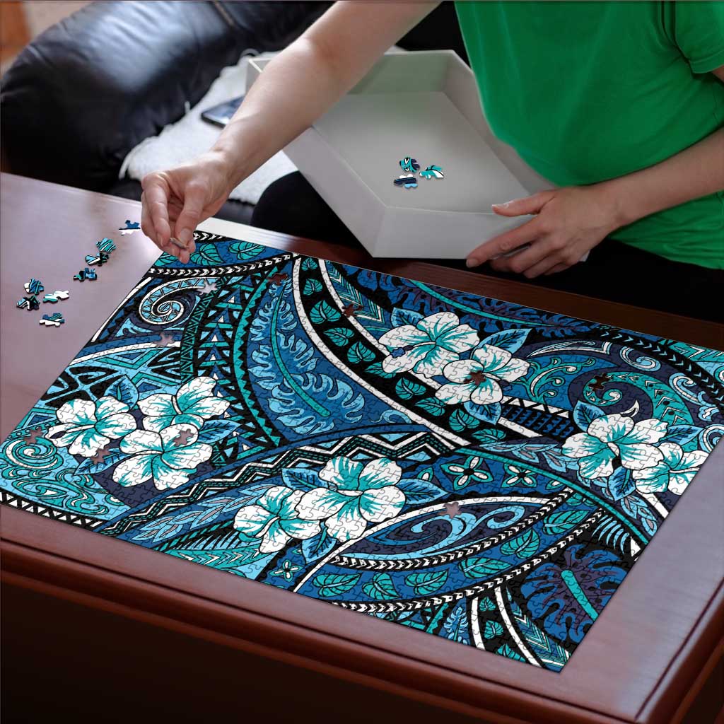 Polynesian Hibiscus Tropical Blue Floral Puzzle Tribal Pattern LT01 - Polynesian Pride