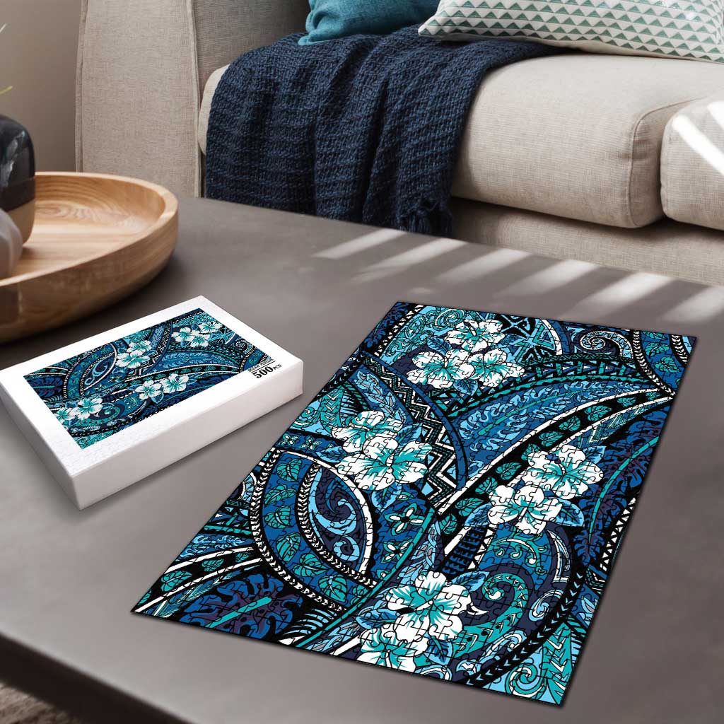 Polynesian Hibiscus Tropical Blue Floral Puzzle Tribal Pattern LT01 - Polynesian Pride