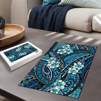 Polynesian Hibiscus Tropical Blue Floral Puzzle Tribal Pattern LT01 - Polynesian Pride