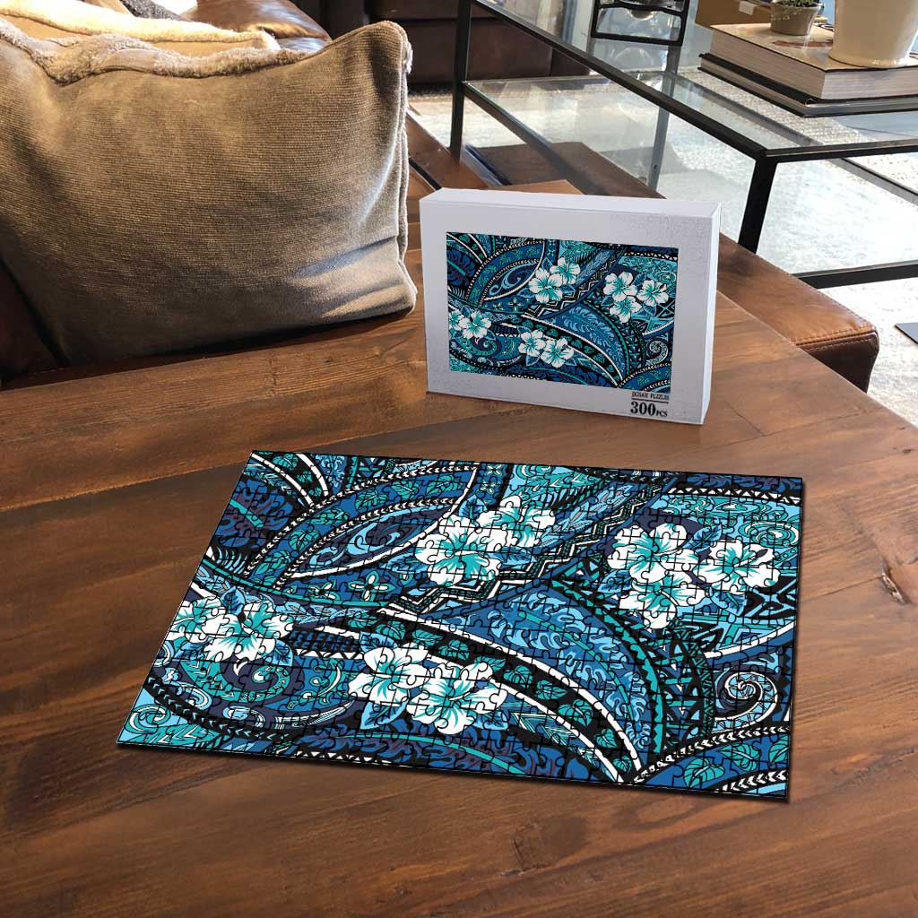 Polynesian Hibiscus Tropical Blue Floral Puzzle Tribal Pattern LT01 - Polynesian Pride