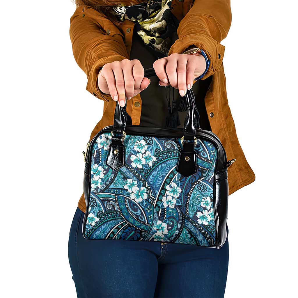 Polynesian Hibiscus Tropical Blue Floral Shoulder Handbag Tribal Pattern LT01 One Size Blue - Polynesian Pride