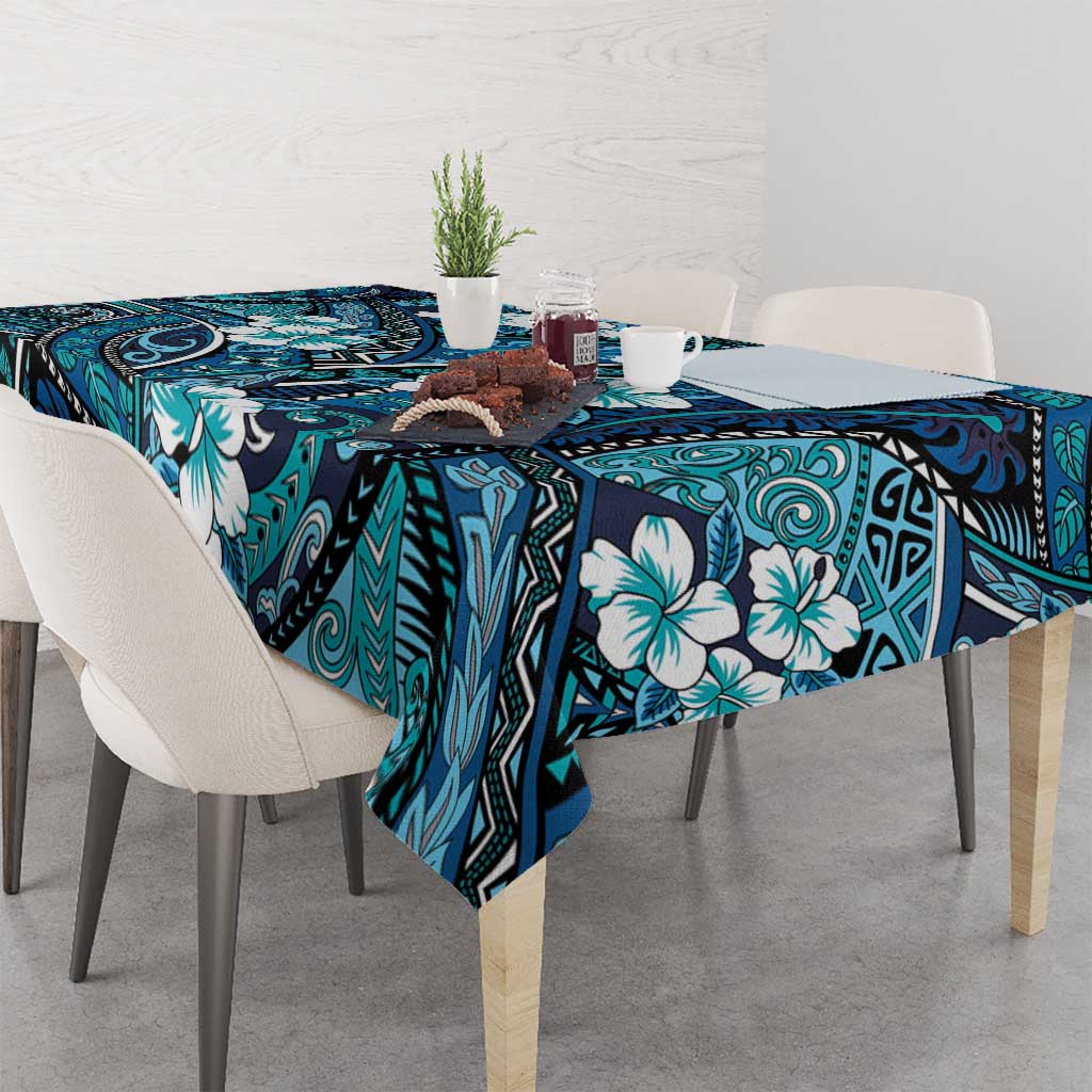 Polynesian Hibiscus Tropical Blue Floral Tablecloth Tribal Pattern LT01 - Polynesian Pride