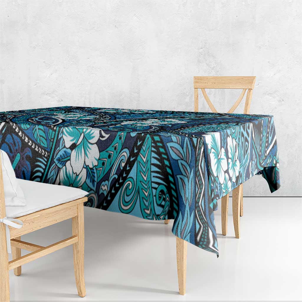 Polynesian Hibiscus Tropical Blue Floral Tablecloth Tribal Pattern LT01 - Polynesian Pride