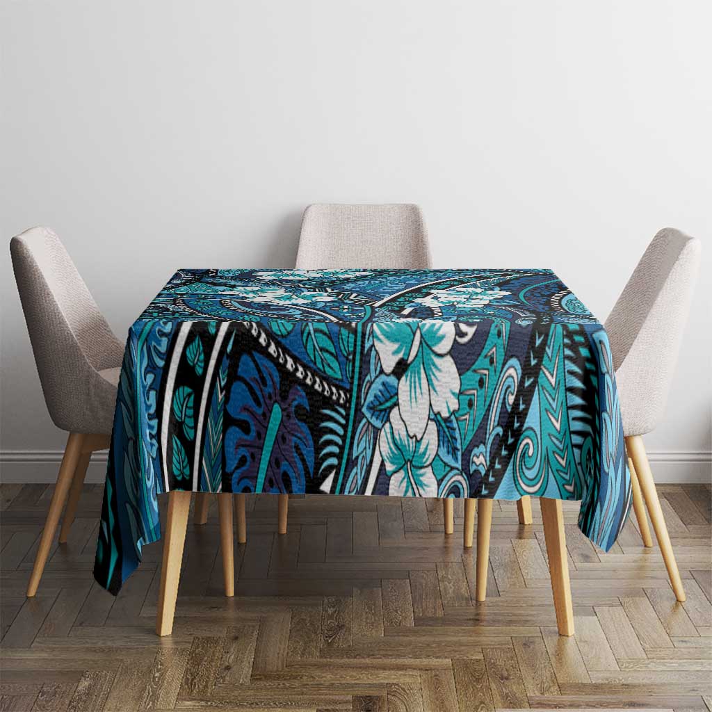 Polynesian Hibiscus Tropical Blue Floral Tablecloth Tribal Pattern LT01 - Polynesian Pride