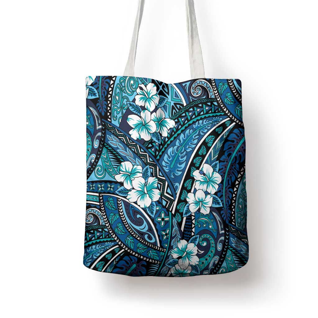 Polynesian Hibiscus Tropical Blue Floral Tote Bag Tribal Pattern LT01 - Polynesian Pride