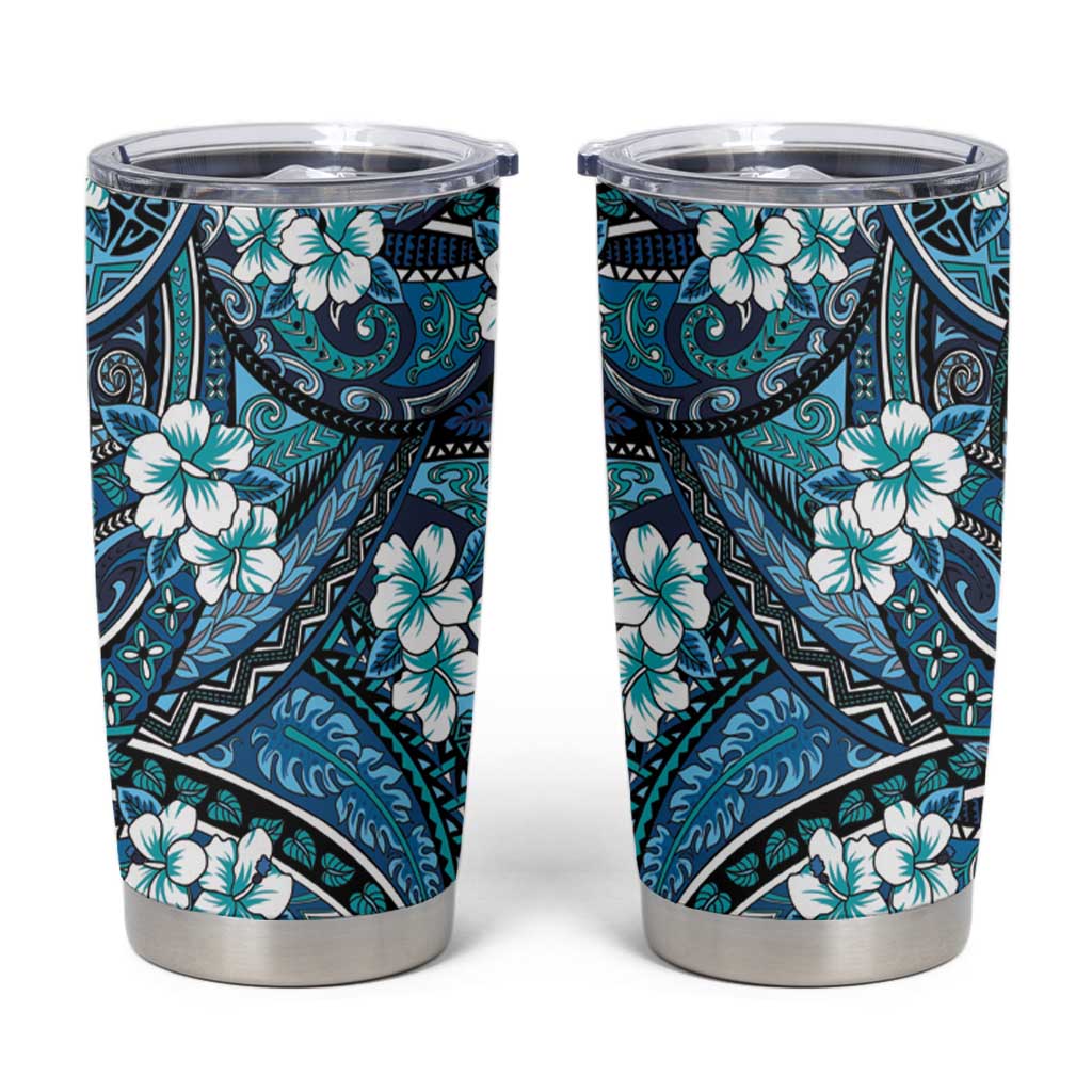 Polynesian Hibiscus Tropical Blue Floral Tumbler Cup Tribal Pattern LT01 Blue - Polynesian Pride
