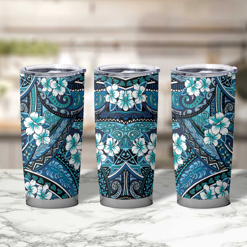 Polynesian Hibiscus Tropical Blue Floral Tumbler Cup Tribal Pattern LT01 - Polynesian Pride