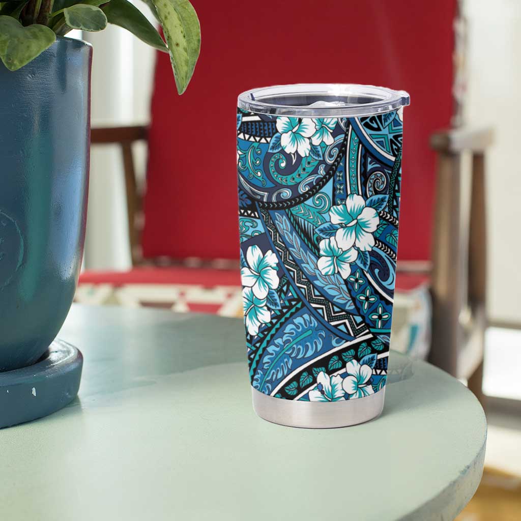 Polynesian Hibiscus Tropical Blue Floral Tumbler Cup Tribal Pattern LT01 - Polynesian Pride