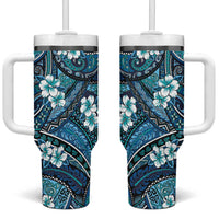 Polynesian Hibiscus Tropical Blue Floral Tumbler With Handle Tribal Pattern LT01 One Size: 40 oz Blue - Polynesian Pride