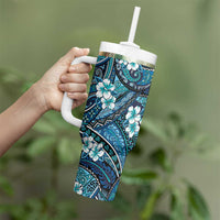 Polynesian Hibiscus Tropical Blue Floral Tumbler With Handle Tribal Pattern LT01 - Polynesian Pride
