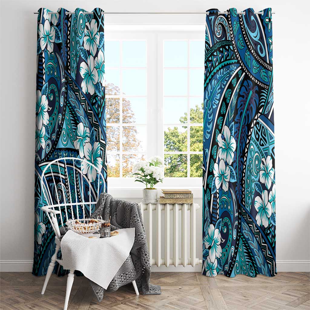 Polynesian Hibiscus Tropical Blue Floral Window Curtain Tribal Pattern LT01 - Polynesian Pride