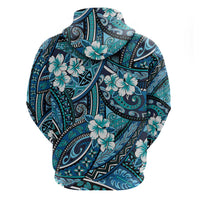 Polynesian Hibiscus Tropical Blue Floral Zip Hoodie Tribal Pattern LT01 - Polynesian Pride