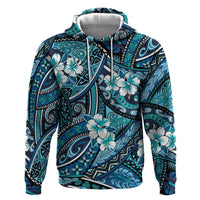 Polynesian Hibiscus Tropical Blue Floral Zip Hoodie Tribal Pattern LT01 Pullover Hoodie Blue - Polynesian Pride