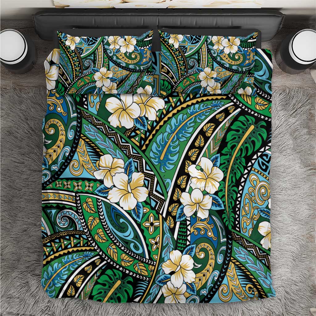 Polynesian Hibiscus Tropical Green Floral Bedding Set Tribal Pattern LT01 Green - Polynesian Pride