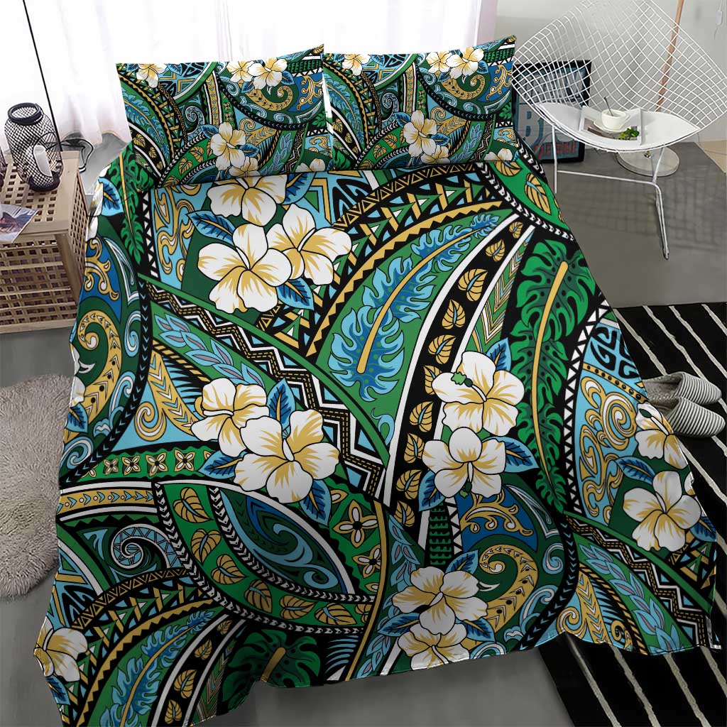 Polynesian Hibiscus Tropical Green Floral Bedding Set Tribal Pattern LT01 - Polynesian Pride