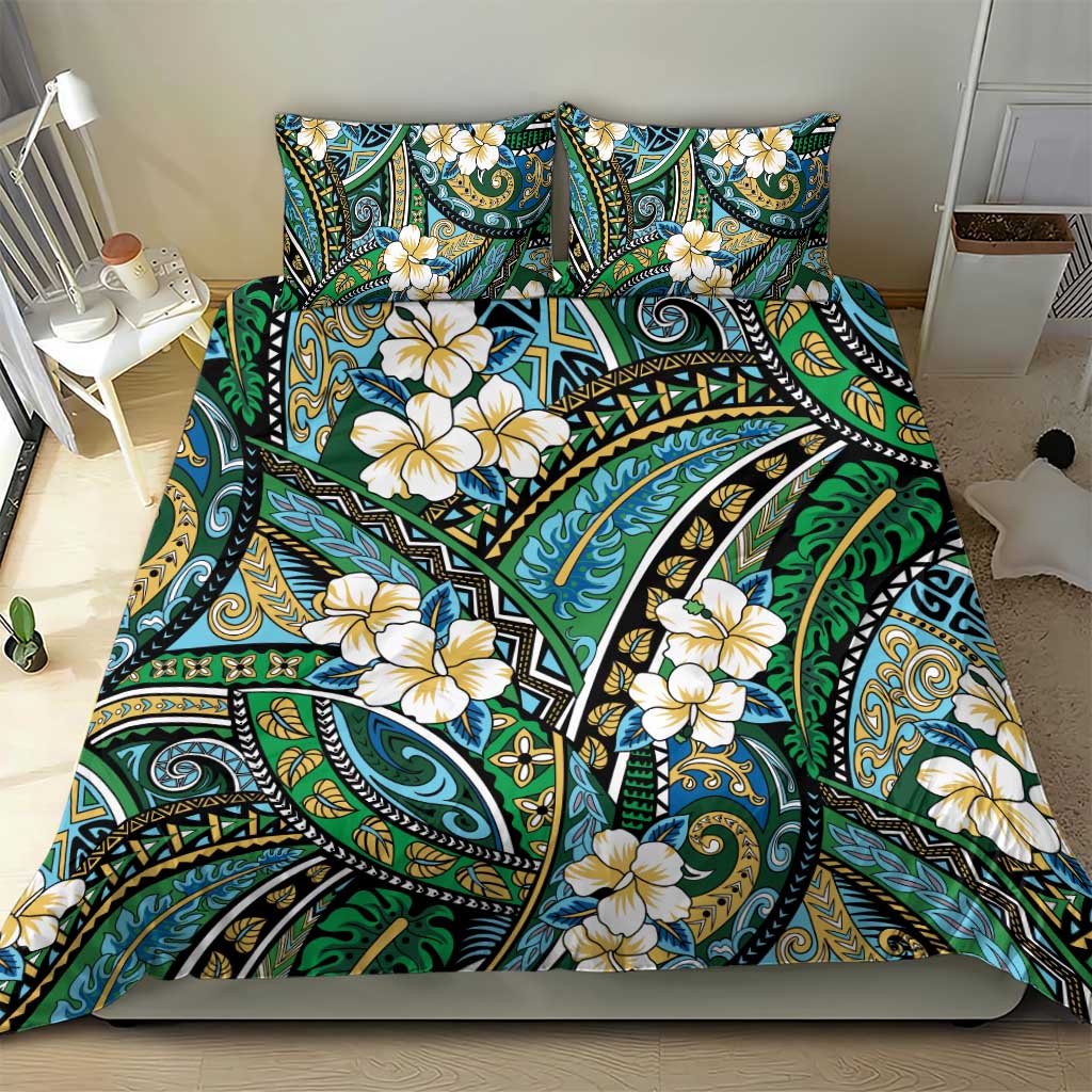 Polynesian Hibiscus Tropical Green Floral Bedding Set Tribal Pattern LT01 - Polynesian Pride