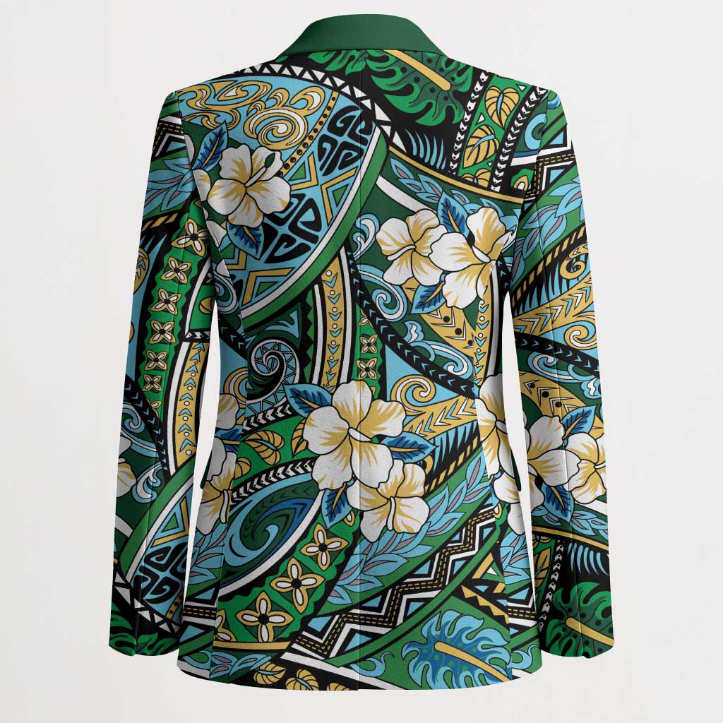Polynesian Hibiscus Tropical Green Floral Blazer Tribal Pattern LT01 - Polynesian Pride