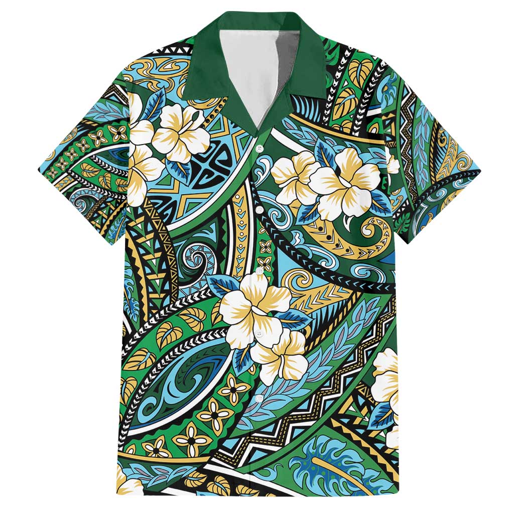 Polynesian Hibiscus Tropical Green Floral Hawaiian Shirt Tribal Pattern LT01 Green - Polynesian Pride