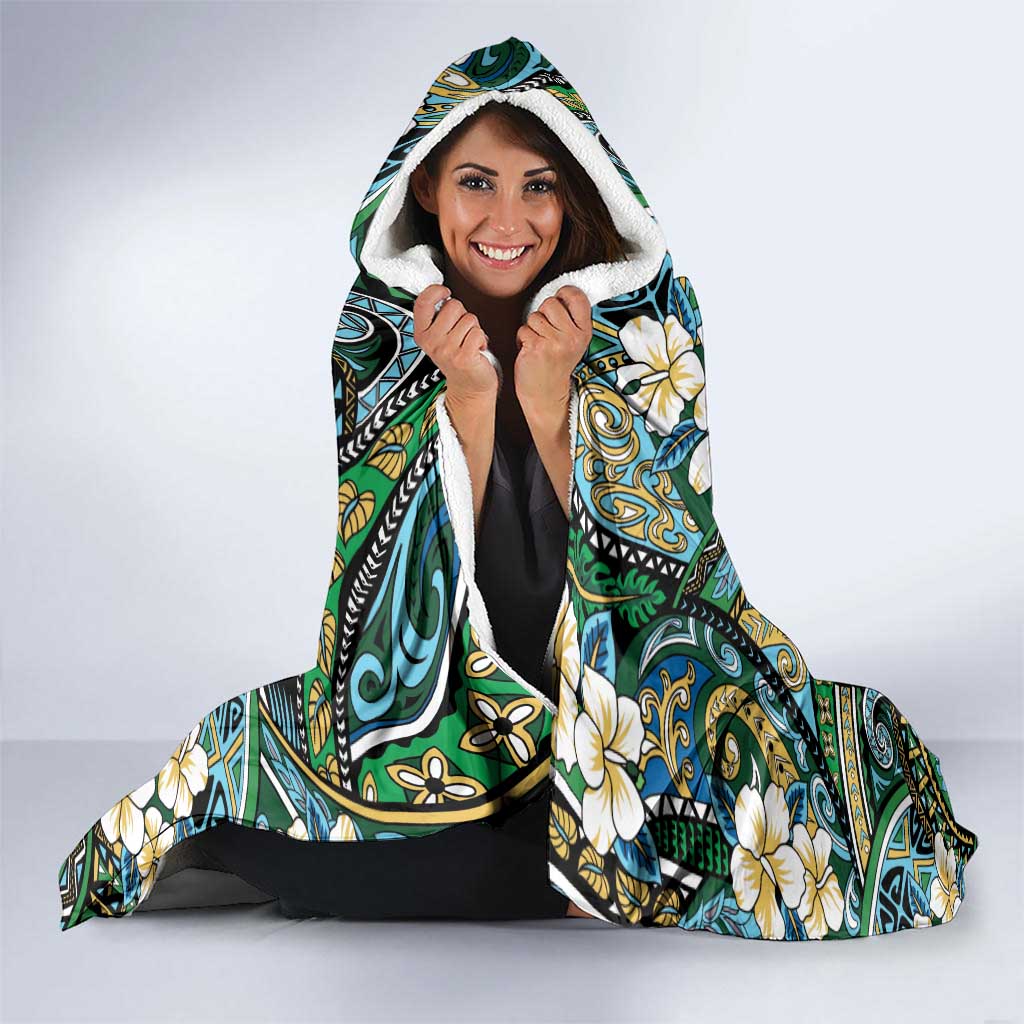 Polynesian Hibiscus Tropical Green Floral Hooded Blanket Tribal Pattern LT01 - Polynesian Pride