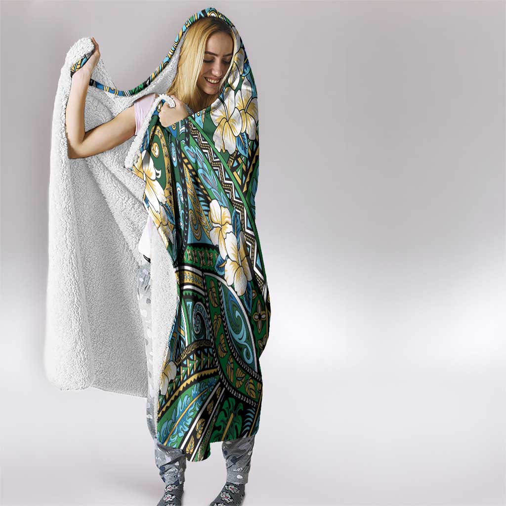 Polynesian Hibiscus Tropical Green Floral Hooded Blanket Tribal Pattern LT01 - Polynesian Pride