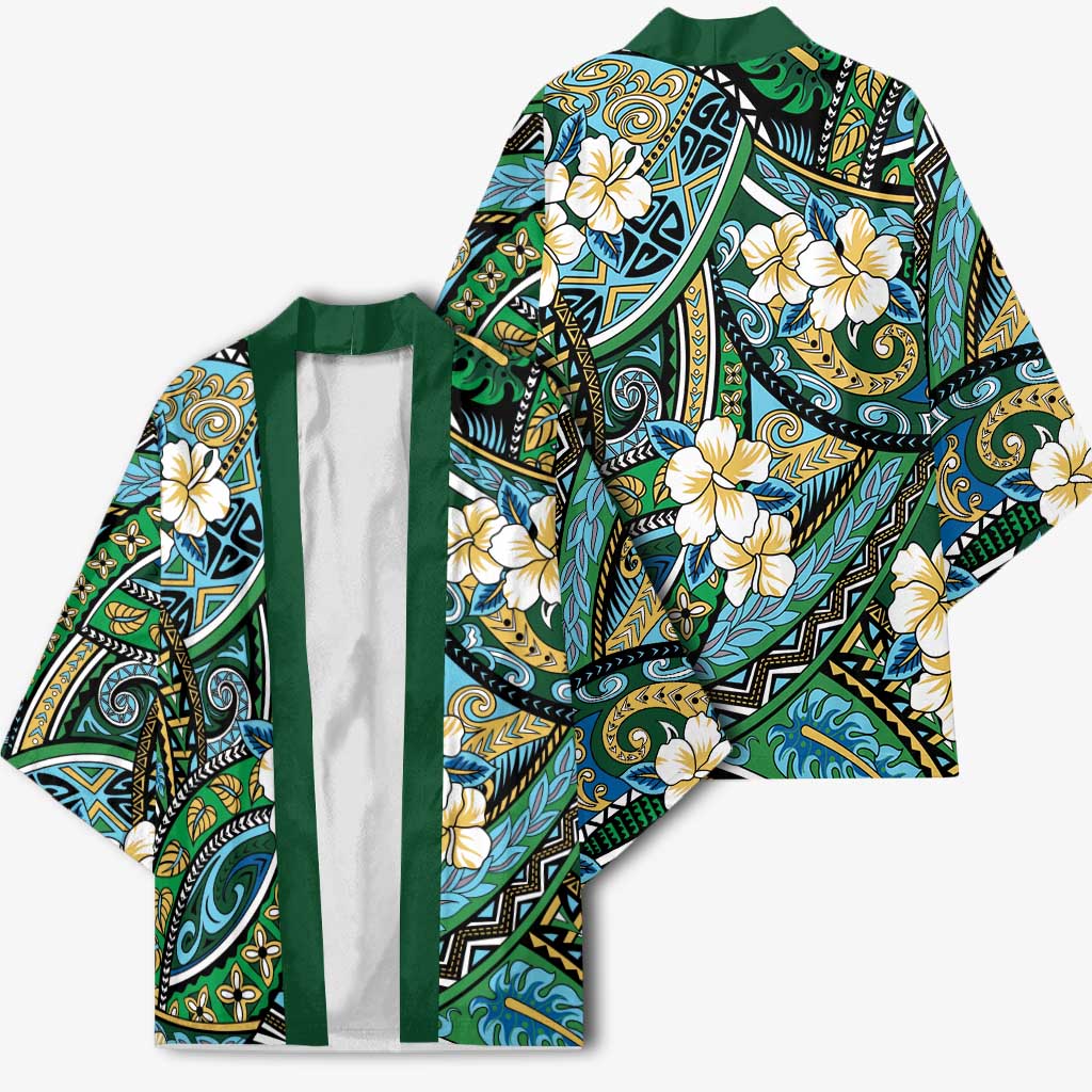 Polynesian Hibiscus Tropical Green Floral Kimono Tribal Pattern LT01 - Polynesian Pride