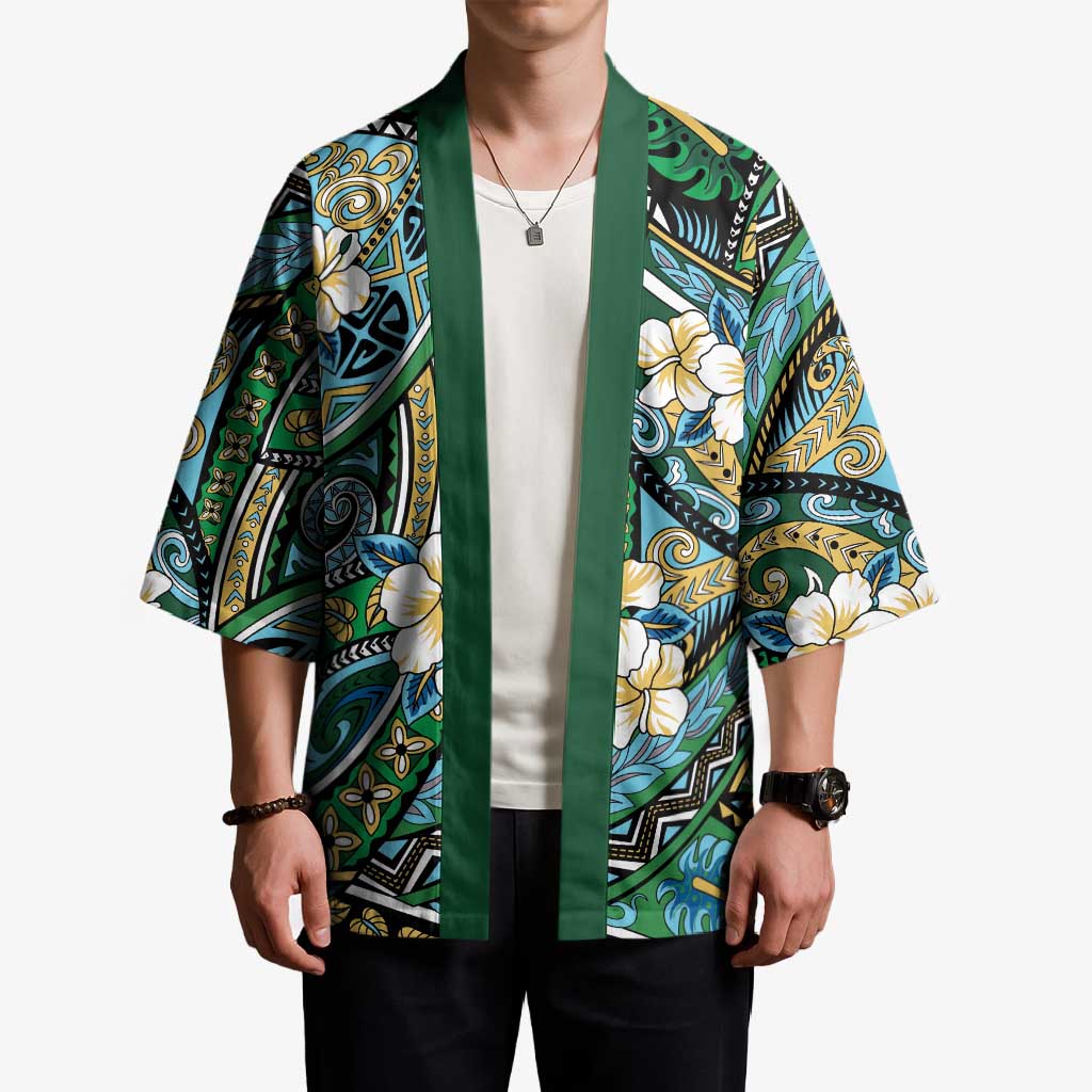 Polynesian Hibiscus Tropical Green Floral Kimono Tribal Pattern LT01 - Polynesian Pride