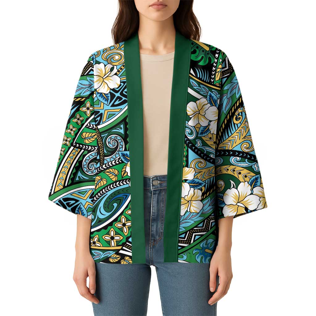 Polynesian Hibiscus Tropical Green Floral Kimono Tribal Pattern LT01 - Polynesian Pride
