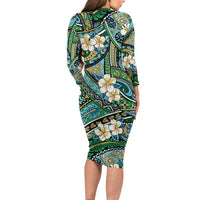 Polynesian Hibiscus Tropical Green Floral Long Sleeve Bodycon Dress Tribal Pattern LT01 - Polynesian Pride