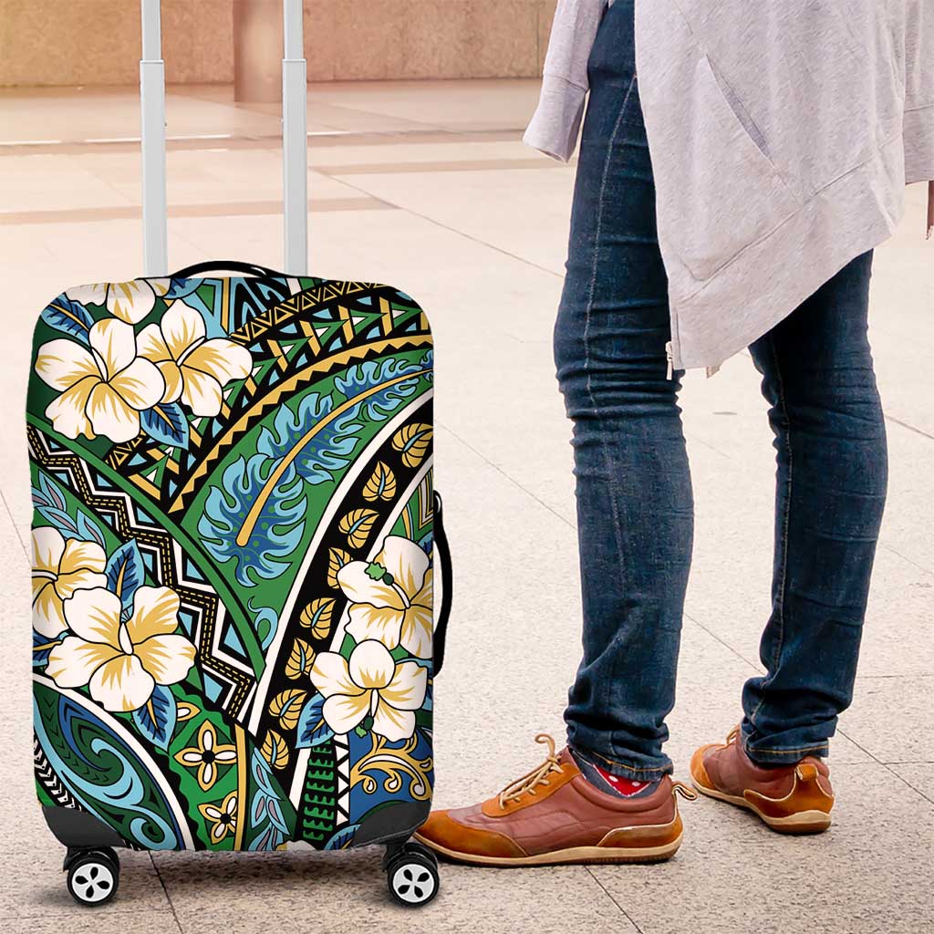 Polynesian Hibiscus Tropical Green Floral Luggage Cover Tribal Pattern LT01 Green - Polynesian Pride