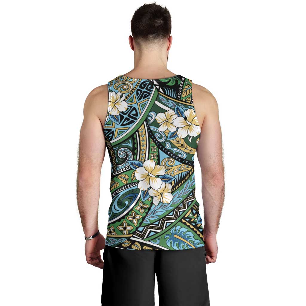 Polynesian Hibiscus Tropical Green Floral Men Tank Top Tribal Pattern LT01 - Polynesian Pride