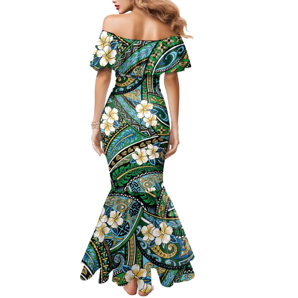 Polynesian Hibiscus Tropical Green Floral Mermaid Dress Tribal Pattern LT01 - Polynesian Pride
