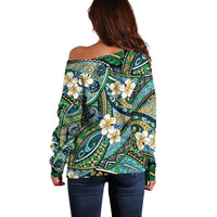 Polynesian Hibiscus Tropical Green Floral Off Shoulder Sweater Tribal Pattern LT01 - Polynesian Pride