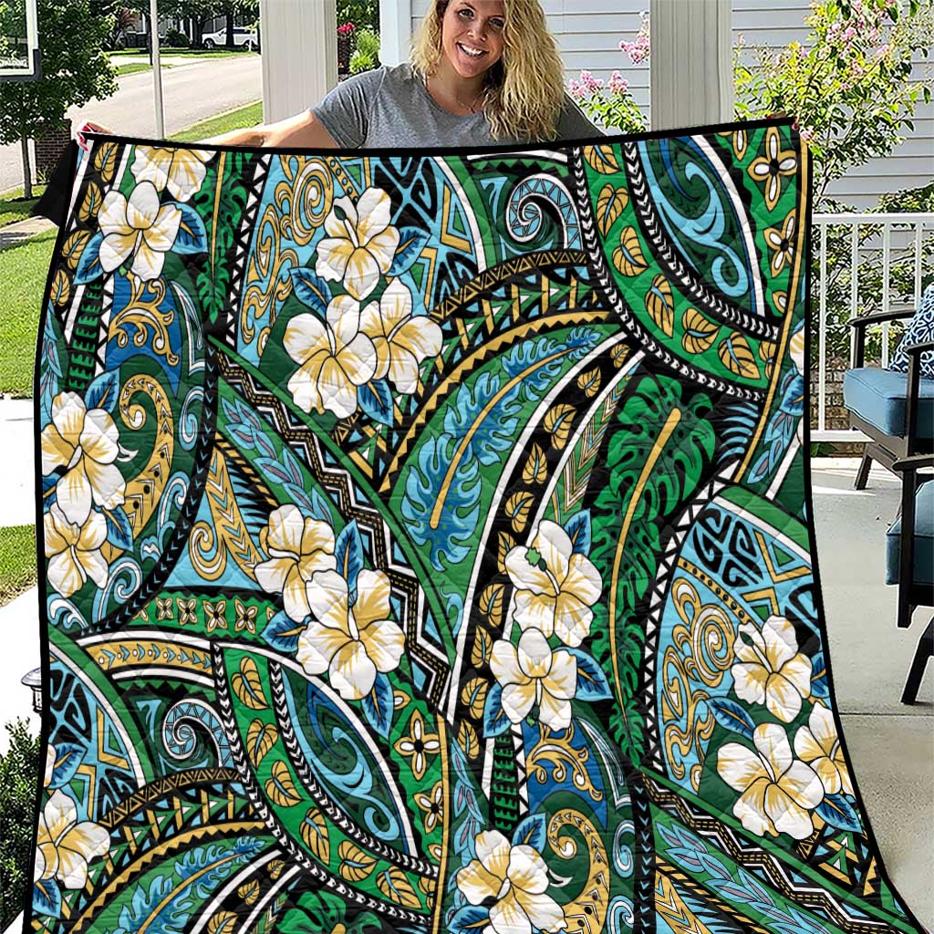 Polynesian Hibiscus Tropical Green Floral Quilt Tribal Pattern LT01 Green - Polynesian Pride