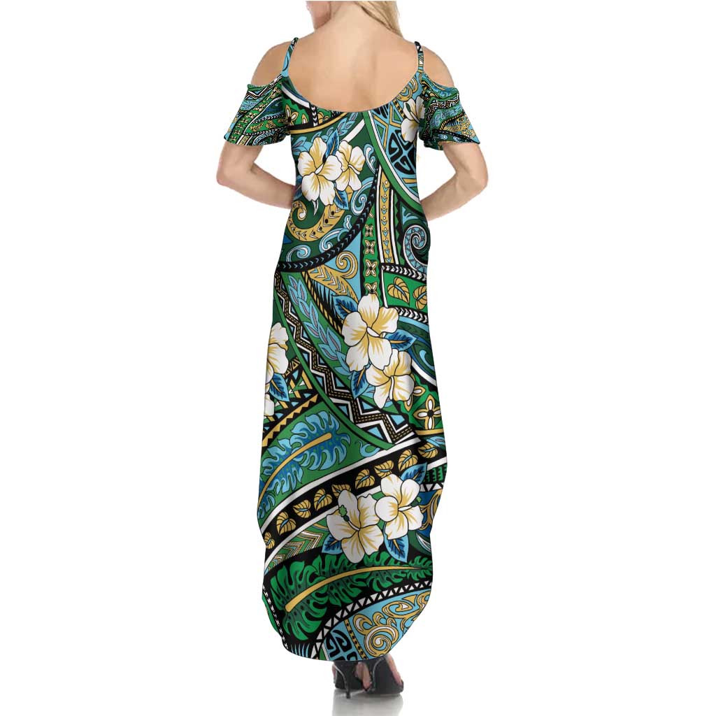 Polynesian Hibiscus Tropical Green Floral Summer Maxi Dress Tribal Pattern LT01 - Polynesian Pride