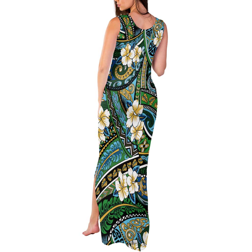 Polynesian Hibiscus Tropical Green Floral Tank Maxi Dress Tribal Pattern LT01 - Polynesian Pride