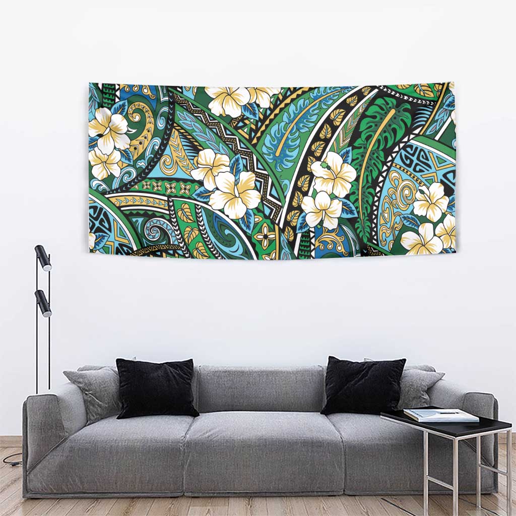Polynesian Hibiscus Tropical Green Floral Tapestry Tribal Pattern LT01 - Polynesian Pride